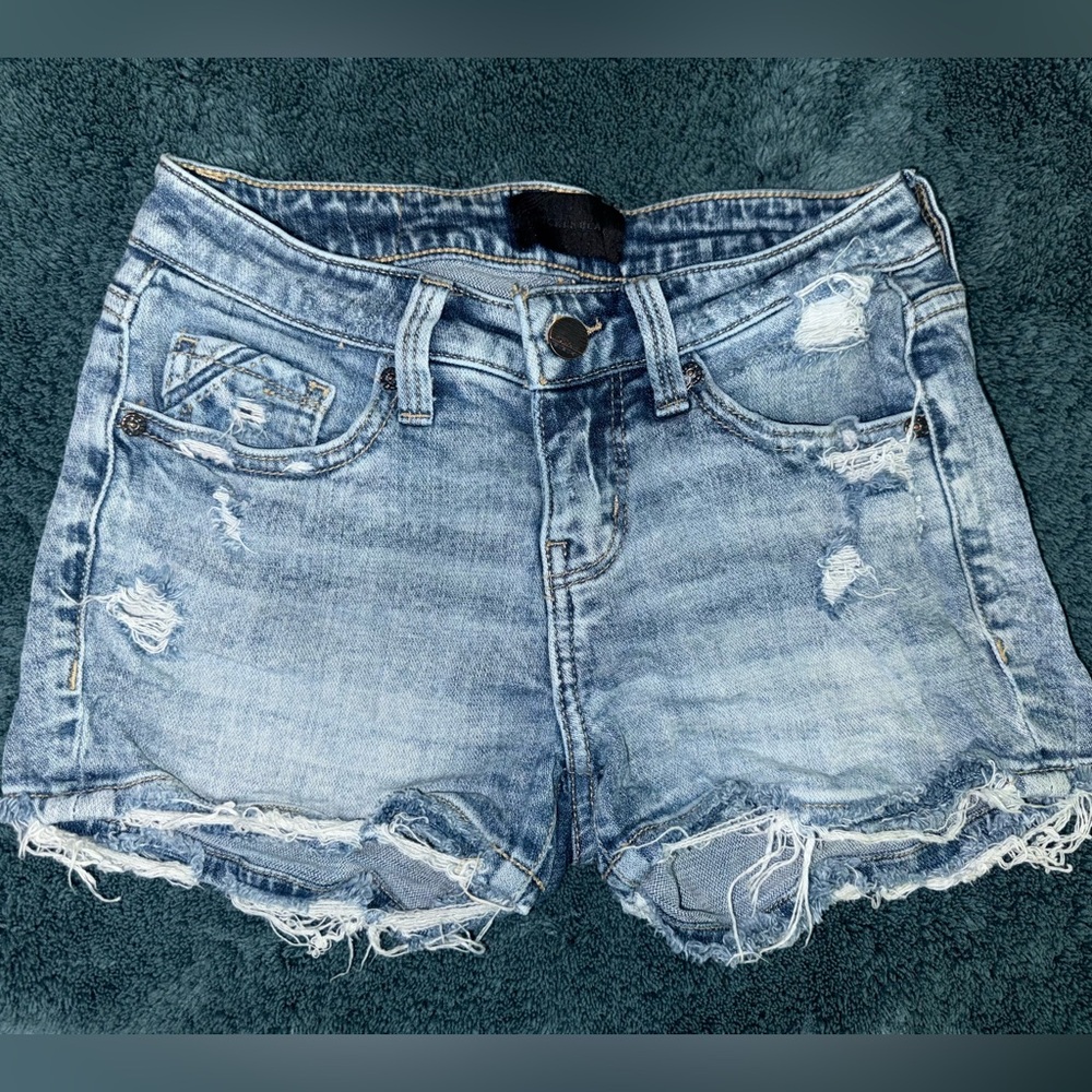 Buckle Black Light Blue Ripped Jean Shorts